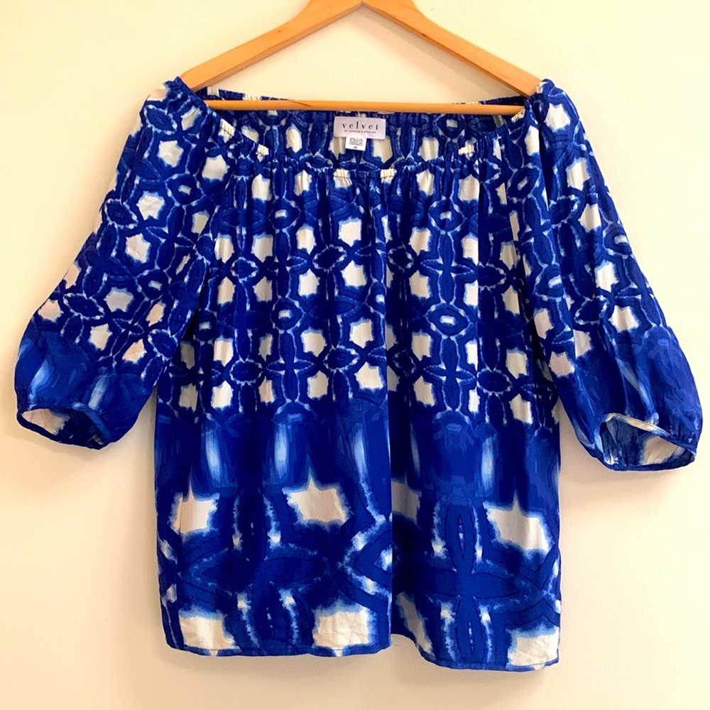 Velvet by Graham & Spencer, Blue Viscose, 3/4 Sleeve Blouse
